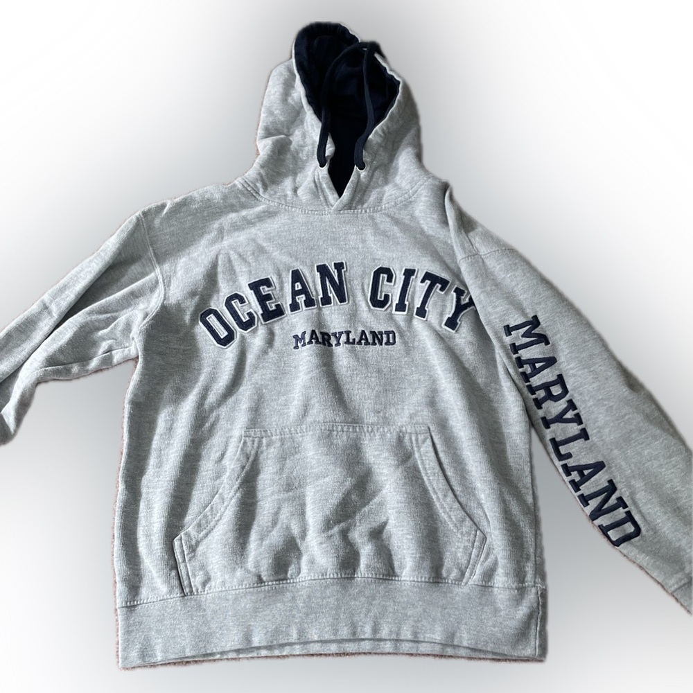 sensations hoodie boardwalk ocean city grey with navy blue